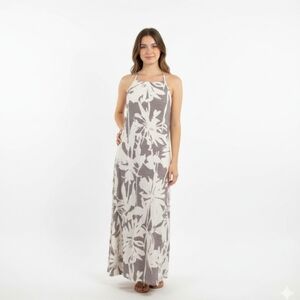 Kara & Kate White Brown Boho Backless Maxi Dress NWOT Small